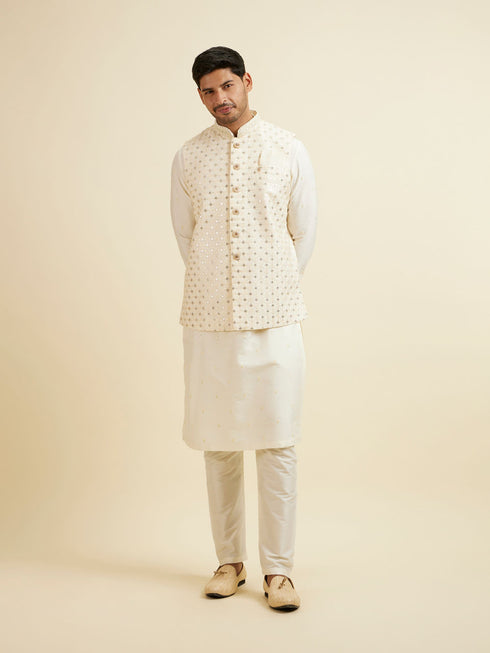 Manyavar Bright Cream Mirror Embellished Jacket Set