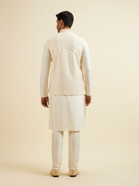 Manyavar Bright Cream Mirror Embellished Jacket Set