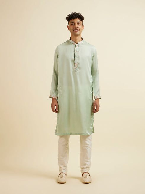 Manyavar Light Mid Green Paisley Print Jacket Set