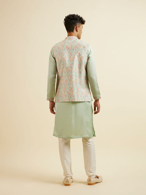 Manyavar Light Mid Green Paisley Print Jacket Set