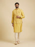 Manyavar Mustard Yellow Jaal Patterned Jacket Set with Fern Motifs