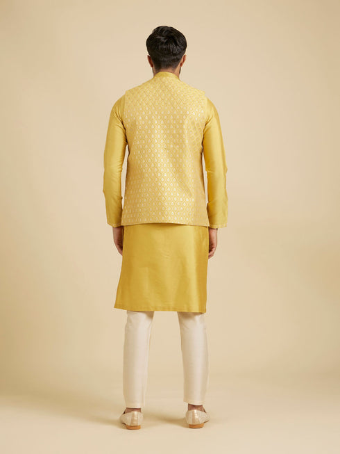 Manyavar Mustard Yellow Jaal Patterned Jacket Set with Fern Motifs