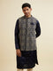 Manyavar Dark Blue Buta Patterned Jacket Set