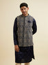 Manyavar Dark Blue Buta Patterned Jacket Set