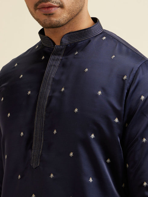 Manyavar Dark Blue Buta Patterned Jacket Set