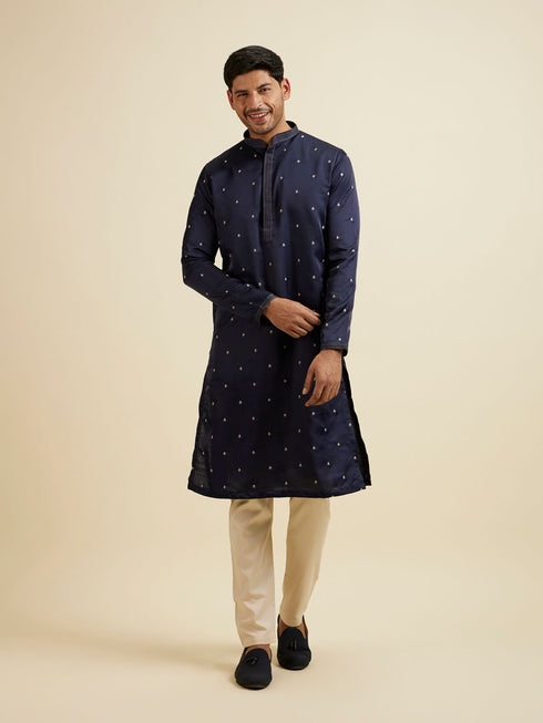 Manyavar Dark Blue Buta Patterned Jacket Set