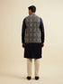 Manyavar Dark Blue Buta Patterned Jacket Set