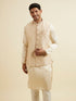 Manyavar Cream Beige Self Patterned Jacket Set
