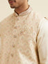 Manyavar Cream Beige Self Patterned Jacket Set