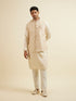 Manyavar Cream Beige Self Patterned Jacket Set