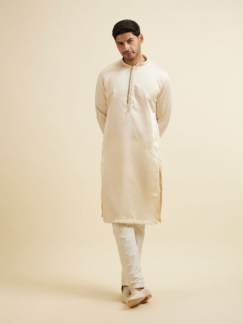 Manyavar Cream Beige Self Patterned Jacket Set