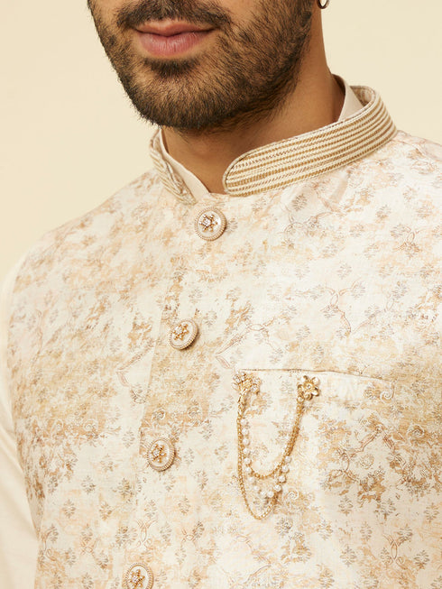 Manyavar Cream Floral Printed Jacket Set