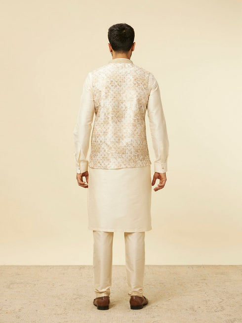 Manyavar Cream Floral Printed Jacket Set