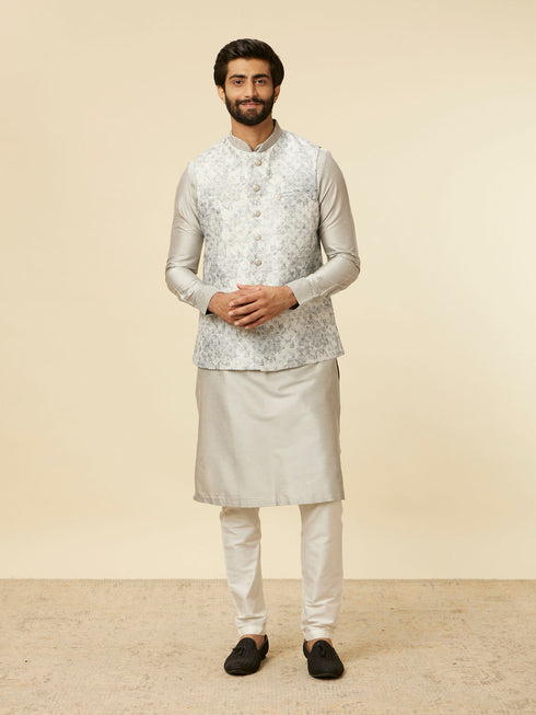 Manyavar Light Grey Bel Buti Patterned Jacket Set