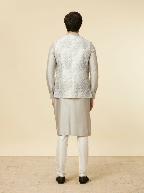 Manyavar Light Grey Bel Buti Patterned Jacket Set