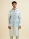 Manyavar Light Blue Kurta Jacket Set with Foil Print and Zari Embroidery