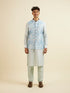 Manyavar Light Blue Kurta Jacket Set with Foil Print and Zari Embroidery