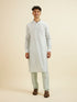 Manyavar Light Blue Kurta Jacket Set with Foil Print and Zari Embroidery