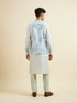 Manyavar Light Blue Kurta Jacket Set with Foil Print and Zari Embroidery