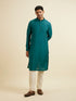 Manyavar Teal Green Self Print Kurta Jacket Set