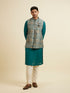 Manyavar Teal Green Self Print Kurta Jacket Set