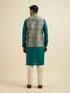 Manyavar Teal Green Self Print Kurta Jacket Set