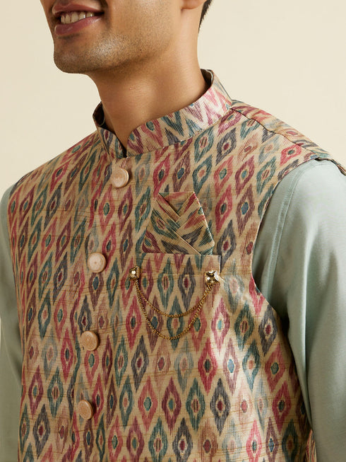 Manyavar Light Mid Green Harlequin Printed Jacket Set