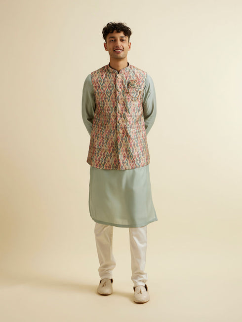 Manyavar Light Mid Green Harlequin Printed Jacket Set