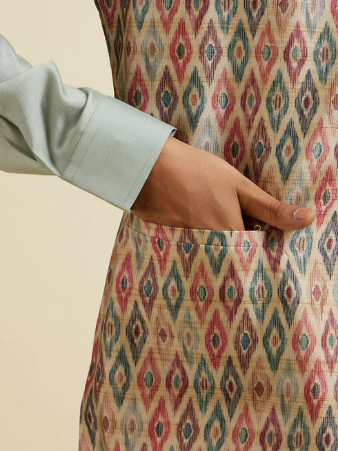 Manyavar Light Mid Green Harlequin Printed Jacket Set