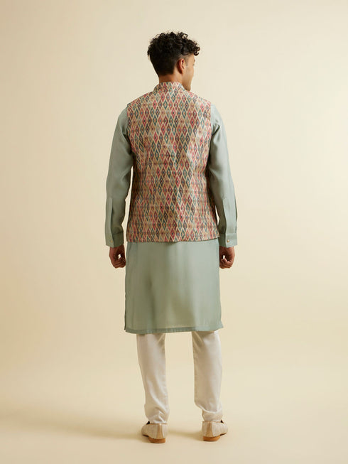 Manyavar Light Mid Green Harlequin Printed Jacket Set