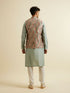 Manyavar Light Mid Green Harlequin Printed Jacket Set