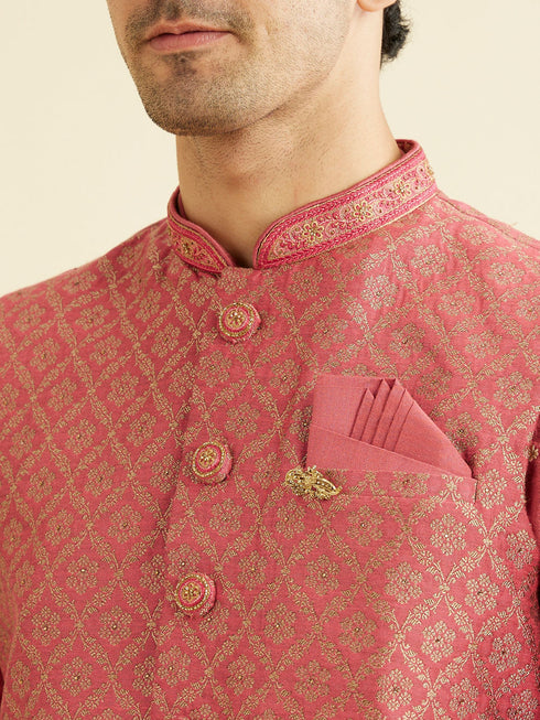 Manyavar Dusty Pink Floral Buta Patterned Jacket Set