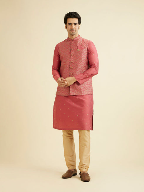 Manyavar Dusty Pink Floral Buta Patterned Jacket Set