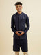 Manyavar Dark Blue Kurta Jacket Set with Embroidery and Sequin Work