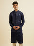 Manyavar Dark Blue Kurta Jacket Set with Embroidery and Sequin Work