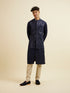 Manyavar Dark Blue Kurta Jacket Set with Embroidery and Sequin Work