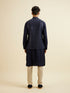 Manyavar Dark Blue Kurta Jacket Set with Embroidery and Sequin Work