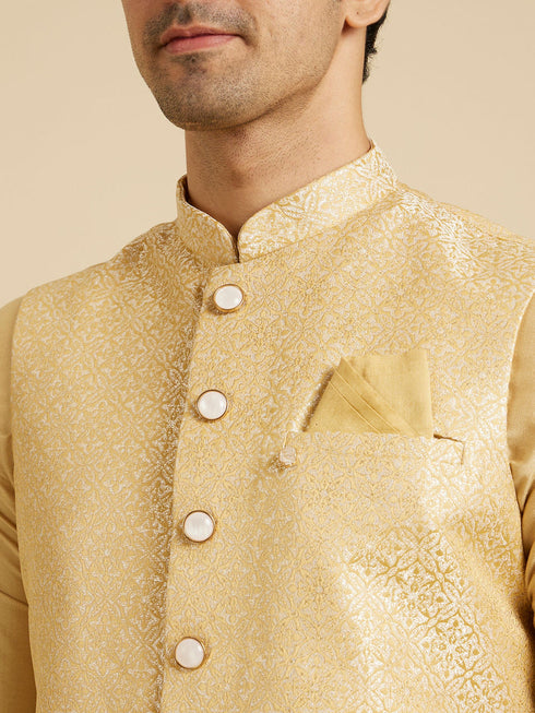 Manyavar Canary Yellow Jaal Patterned Jacket Set