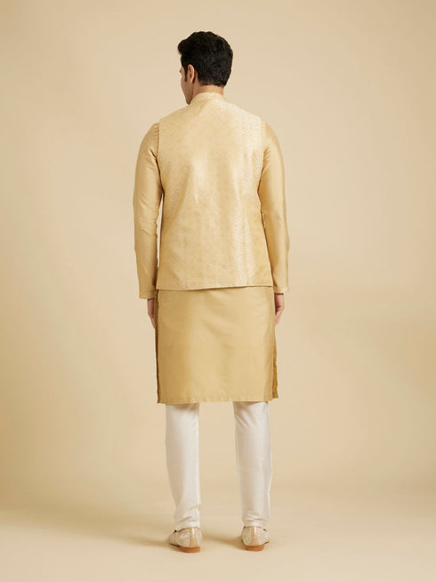 Manyavar Canary Yellow Jaal Patterned Jacket Set