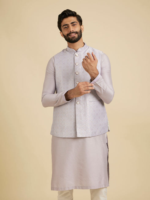 Manyavar Classic Lilac Jaal Patterned Jacket Set