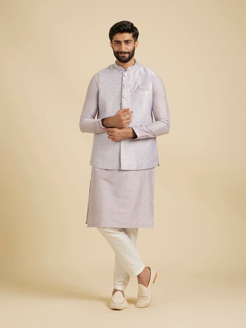 Manyavar Classic Lilac Jaal Patterned Jacket Set
