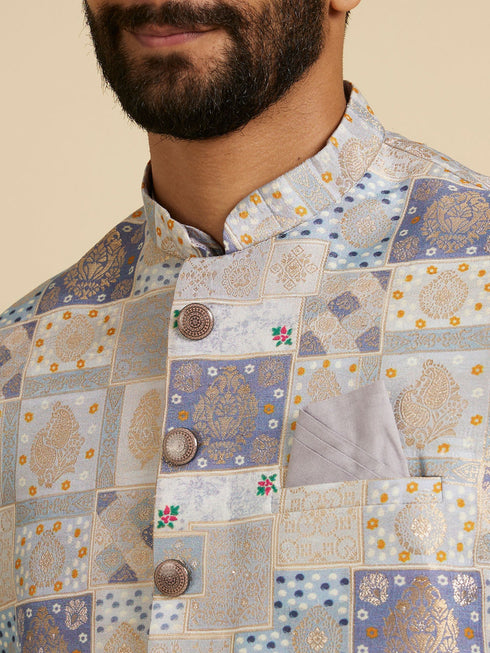 Manyavar Soft Lilac Medallion Printed Jacket Set