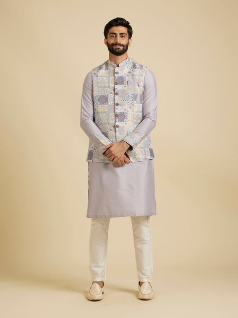Manyavar Soft Lilac Medallion Printed Jacket Set