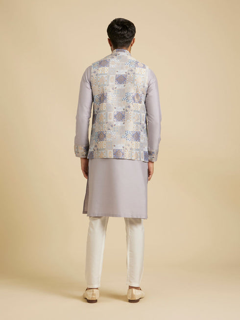 Manyavar Soft Lilac Medallion Printed Jacket Set