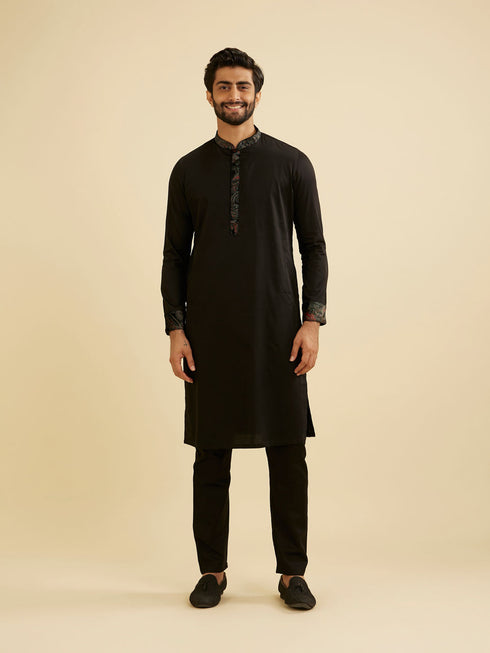 Manyavar Midnight Black Paisley Patterned Jacket Set with Rhinestones