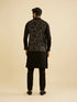 Manyavar Midnight Black Paisley Patterned Jacket Set with Rhinestones
