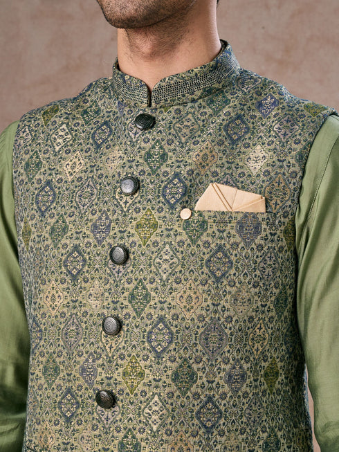 Manyavar Vibrant Emerald Kurta Jacket Set