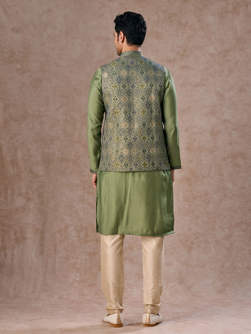 Manyavar Vibrant Emerald Kurta Jacket Set