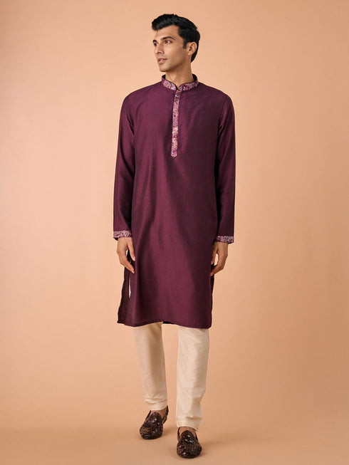 Manyavar Wine Majestic Kurta Jacket Set