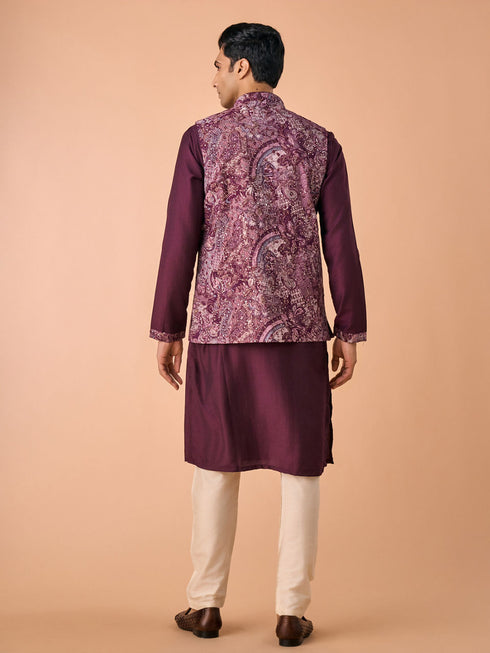 Manyavar Wine Majestic Kurta Jacket Set